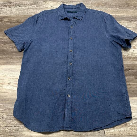 Perry Ellis Linen Blue Mens XL Button Down Short Sleeve Coastal‎ Vacation Shirt - Picture 1 of 10